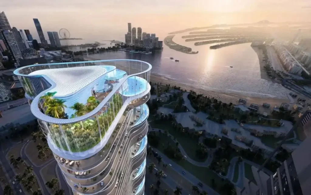 A panoramic view of Dubai's investment properties with modern high-rise buildings and a vibrant cityscape.